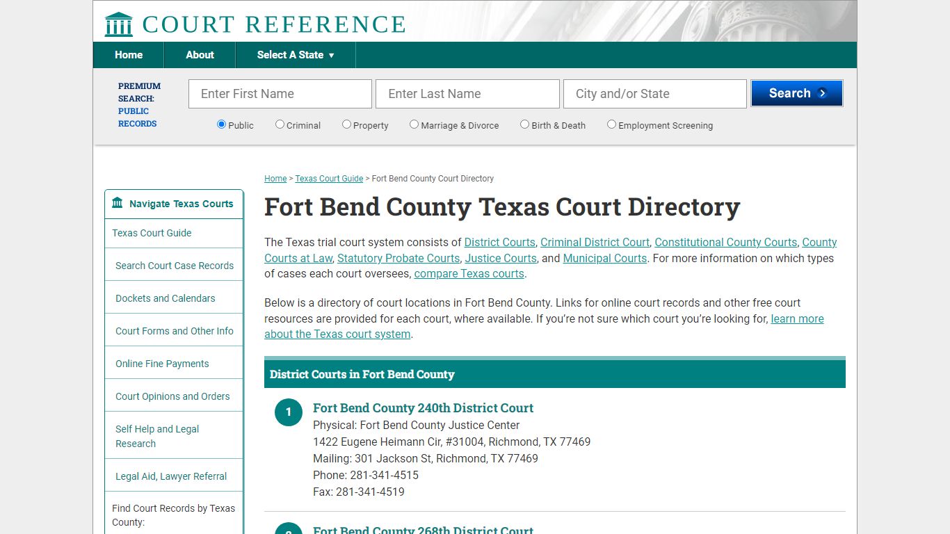 Fort Bend County Texas Court Directory | CourtReference.com